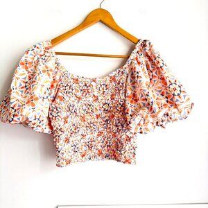 Anthropologie Dolan Puff Sleeve Smocked Bodice Cropped Top S